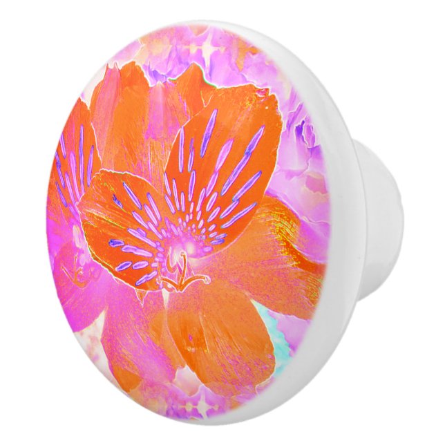 Pink & Orange Floral Ceramic Knob (Right)