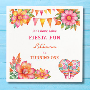 Pink Orange Floral Colourful Fiesta 1st Birthday Napkin
