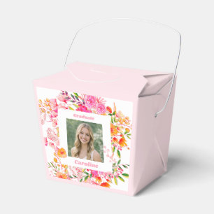 Pink Orange Floral Graduation Party Photo 2026 Favor Box