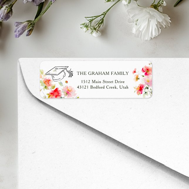 Pink Orange Floral Graduation Return Address (Creator Uploaded)