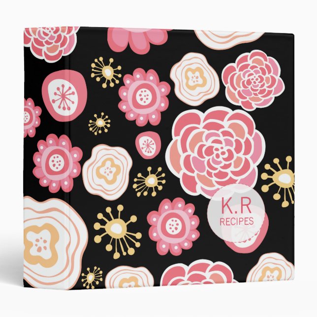 Pink  Orange Floral Pattern Designer Recipe Binder (Front/Spine)