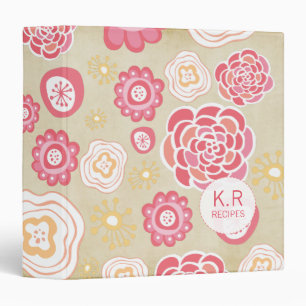 Pink Orange Floral Pattern Designer Recipe Binder