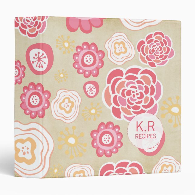 Pink  Orange Floral Pattern Designer Recipe Binder (Front/Spine)