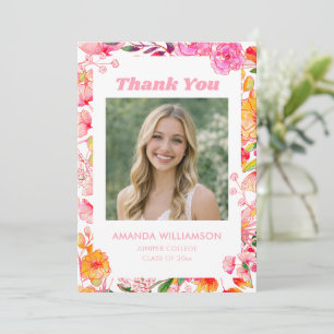 Pink Orange Floral Photo Graduation 2026 Aesthetic Thank You Card