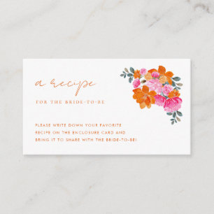 Pink & Orange Floral Recipe Request Bridal Shower Enclosure Card