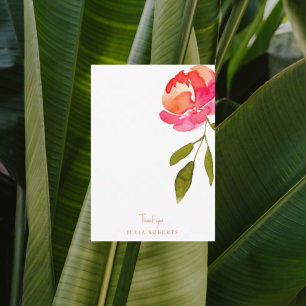 Pink & Orange Floral Shower Blank Thank You  Card