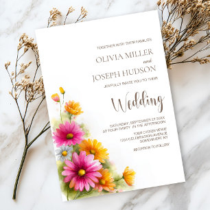 Pink Orange Floral Wedding Invitation