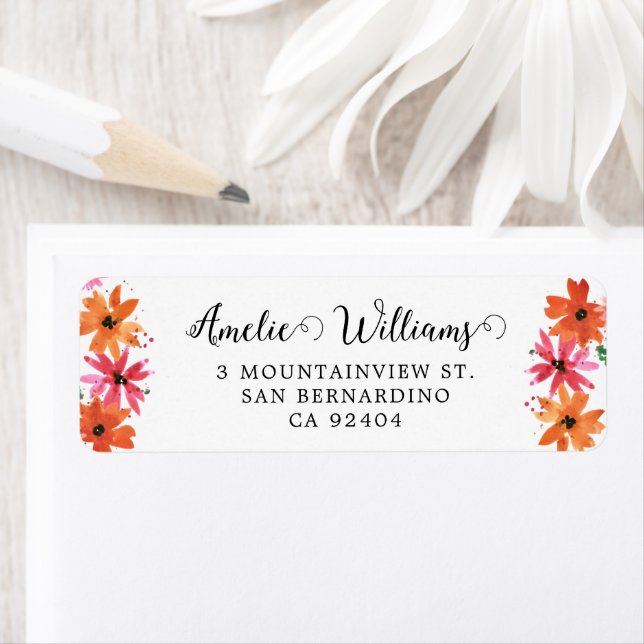 Pink Orange Floral Whimsical Script Retourner adre (En situation)
