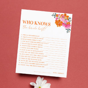 Pink Orange Floral Who Knows the Bride Best Game
