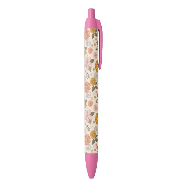 Pink & Orange Flower Garden Pattern Black Ink Pen (Bottom (Vertical))