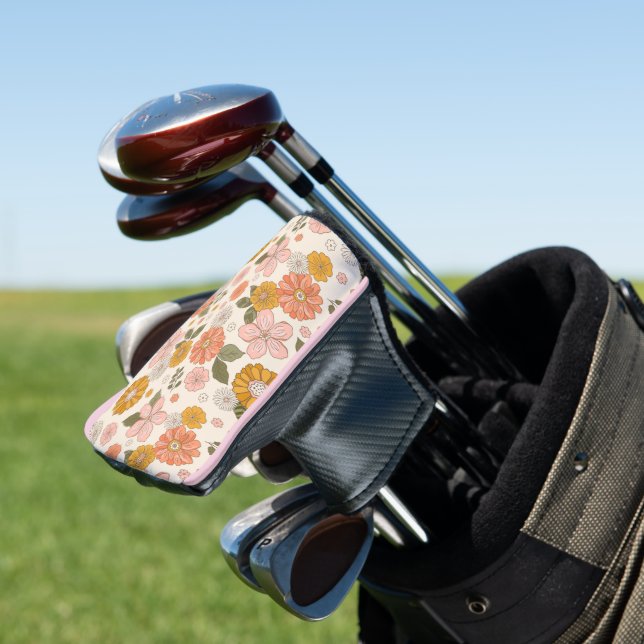 Pink & Orange Flower Garden Pattern Golf Head Cover (In Situ)