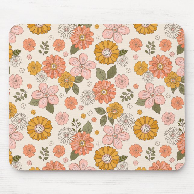Pink & Orange Flower Garden Pattern Mouse Pad (Front)