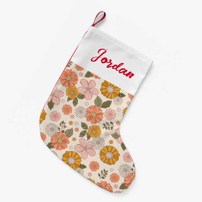 Pink & Orange Flower Garden Pattern Small Christmas Stocking (Front (Hanging))