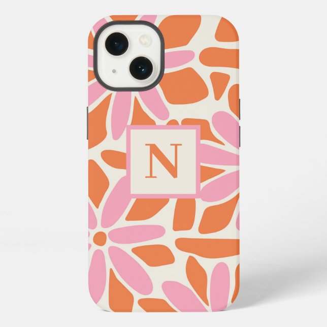 Pink & Orange Flower Monogram  iPhone Case (Back)