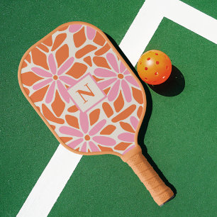 Pink & Orange Flower Monogram Pickleball Paddle