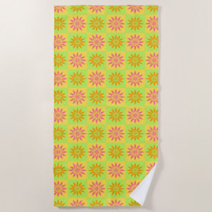 Pink Orange Flower Pattern Beach Towel