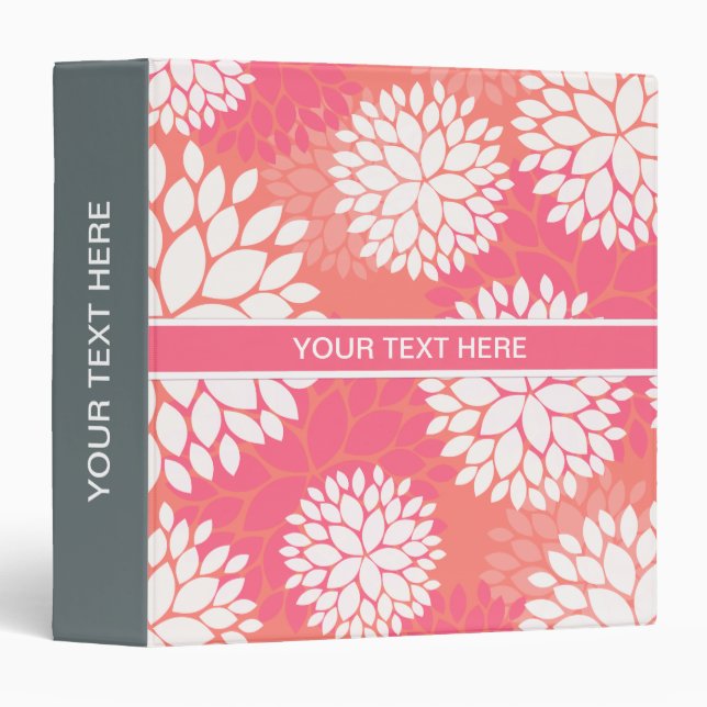 Pink Orange Flower Pattern Binder (Front/Spine)