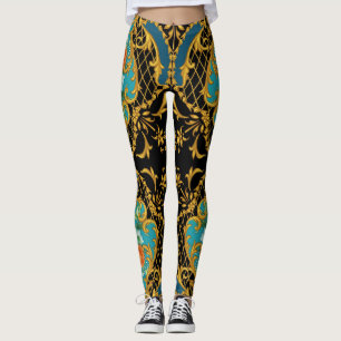 Pink Orange Flowers: Square Composition Leggings