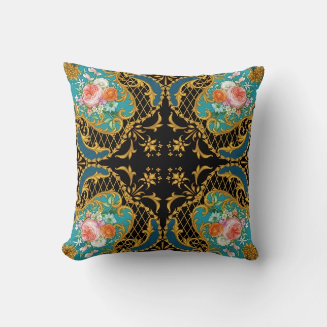 Pink Orange Flowers: Square Composition Throw Pillow (Front)