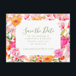 Pink Orange Flowers Wedding Budget Save the Date Postcard<br><div class="desc">Modern Script Pink Orange Flowers Simple Wedding Save the Date in a budget friendly postcard version</div>