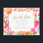Pink Orange Flowers Wedding Budget Save the Date Postcard<br><div class="desc">Modern Script Pink Orange Flowers Simple Wedding Save the Date in a budget friendly postcard version</div>