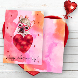 Pink Orange French Bulldog Valentines Day Gift Dog Holiday Card