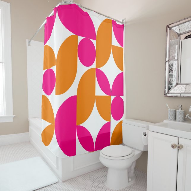 Pink Orange Geometric Mid Century Pattern (In Situ)