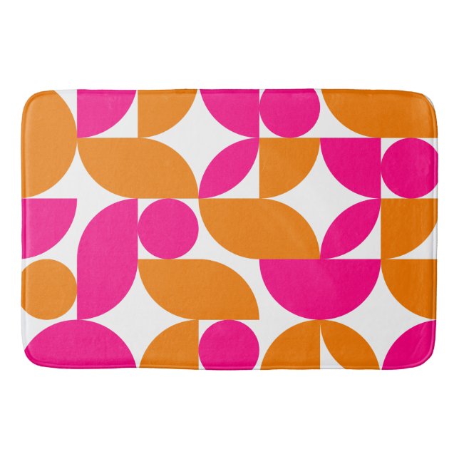 Pink Orange Geometric Mid Century Pattern Bath Mat (Front)