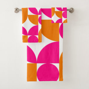 Pink Orange Geometric Mid Century Pattern Bath Towel Set