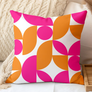 Pink Orange Geometric Mid Century Pattern Throw Pillow