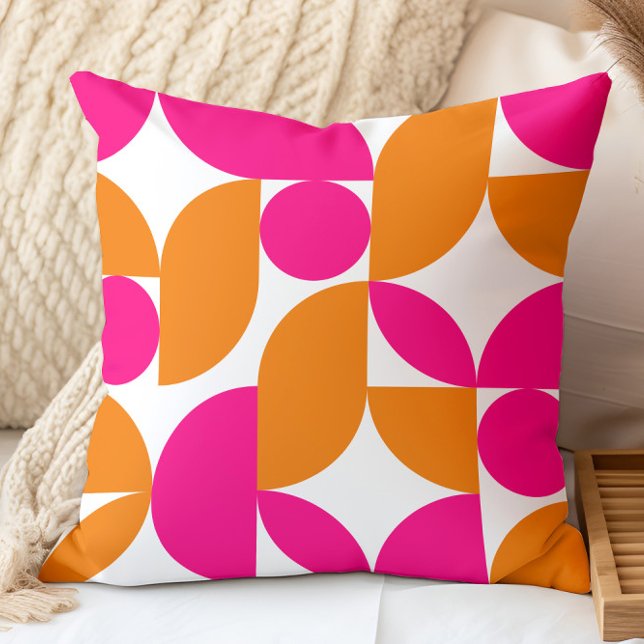 Pink Orange Geometric Mid Century Pattern Throw Pillow (Creator Uploaded)