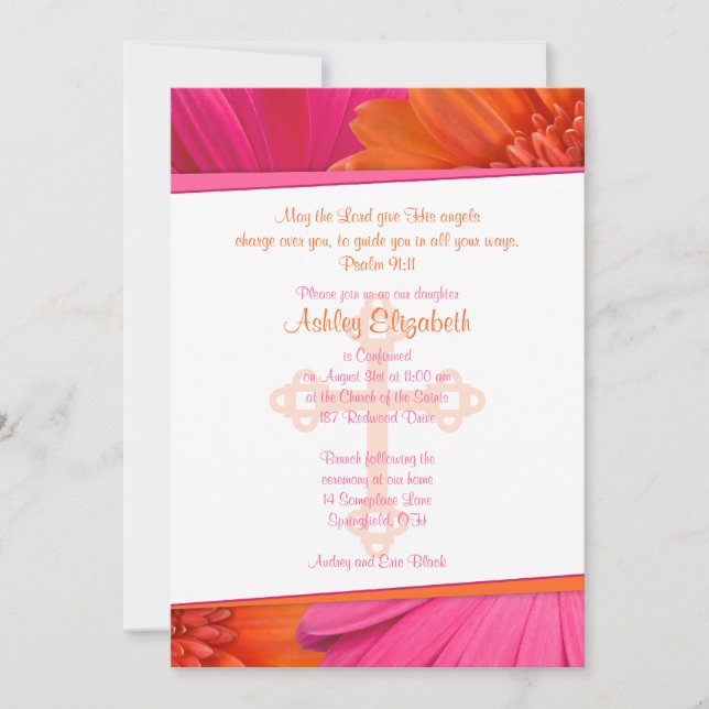 Pink Orange Gerber Daisy Confirmation Invitation (Front)