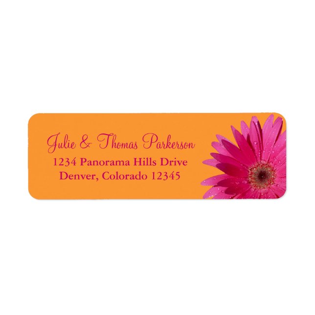 Pink Orange Gerbera Daisy Mariage Adresse de retou (Devant)