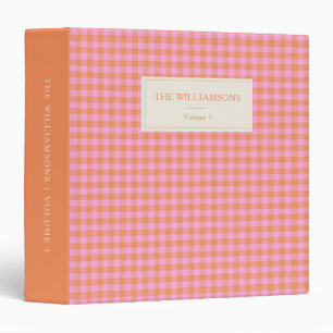 Pink Orange Gingham Cute Personalized Family Photo Binder