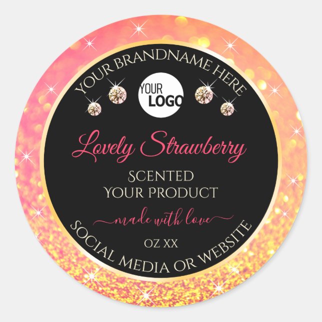 Pink Orange Glitter Black Product Labels with Logo (Front)