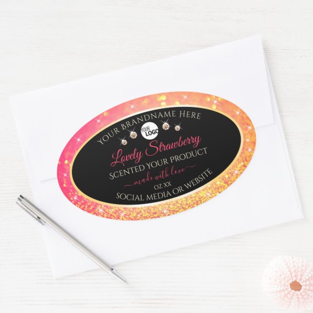 Pink Orange Glitter Black Product Labels with Logo (Envelope)