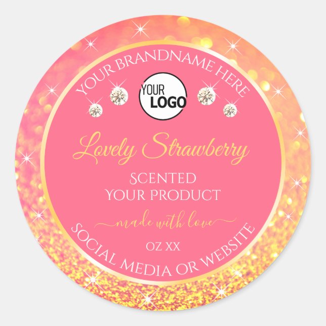 Pink Orange Glitter Product Labels Logo Diamonds (Front)