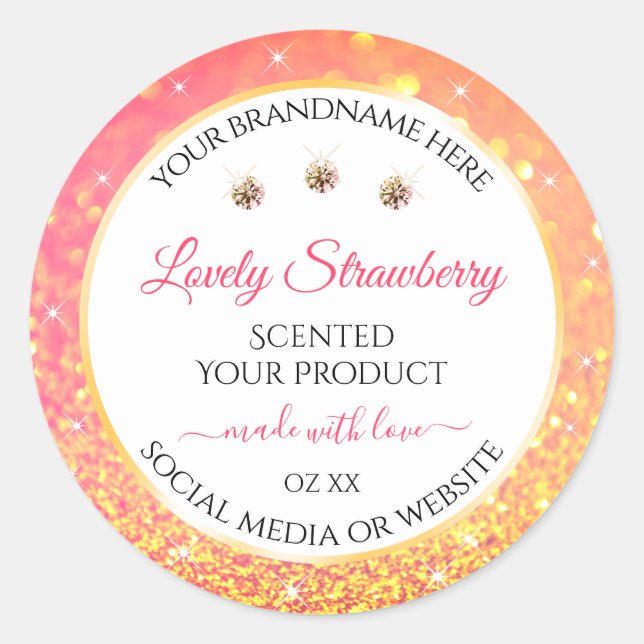 Pink Orange Glitter White Product Labels Diamonds (Front)