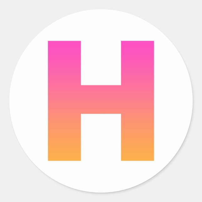 Pink Orange Gradient Monogram H Classic Round Sticker (Front)