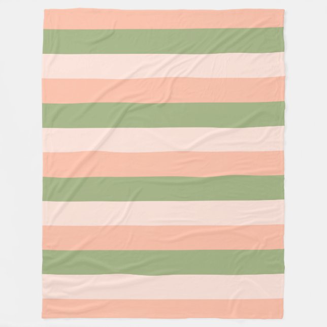Pink Orange Green Striped Elegant Modern Trendy Fleece Blanket (Front)