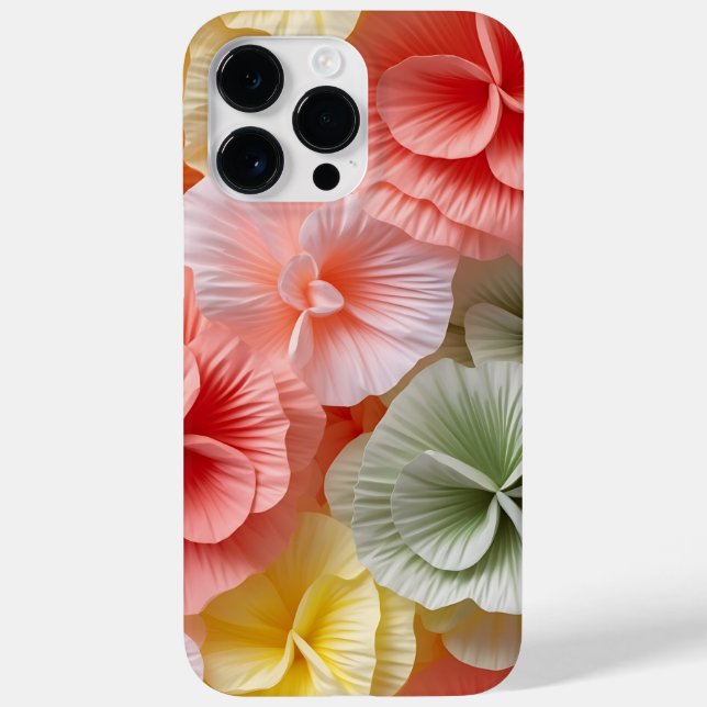 PINK ORANGE GREEN WHITE 3-D LOOK BEGONIA FLOWERS Case-Mate iPhone CASE (Back)