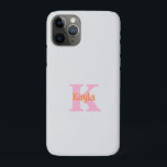 Pink Orange Grey Grey Girly Modern Custom Colour  iPhone 11 Pro Case<br><div class="desc">Monogrammed initial and also name designed with cooln pink and orange colours in light grey background,  and you may change the colours if you wish. Cool travel gift idea for him or her.</div>