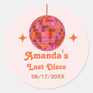 Pink Orange Groovy Last disco Bachelorette     Classic Round Sticker