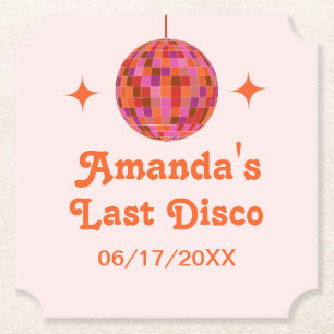 Pink Orange Groovy Last disco Bachelorette Paper Coaster