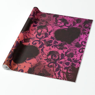 Pink Orange Grunge Damask Valentine Wrapping Paper