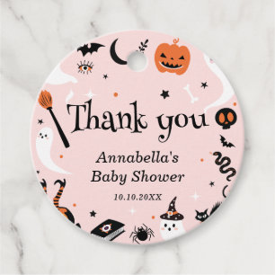 Pink Orange Halloween Baby Shower Thank You Favour Tags