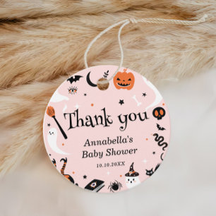 Pink Orange Halloween Baby Shower Thank You  Favour Tags