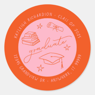 Pink Orange Hand Drawn Graduate Envelope Seal