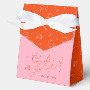 Pink Orange Hand Drawn Personalized Graduation Favor Box