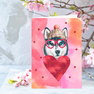 Pink Orange Husky Valentine's Day Gift Dog Card